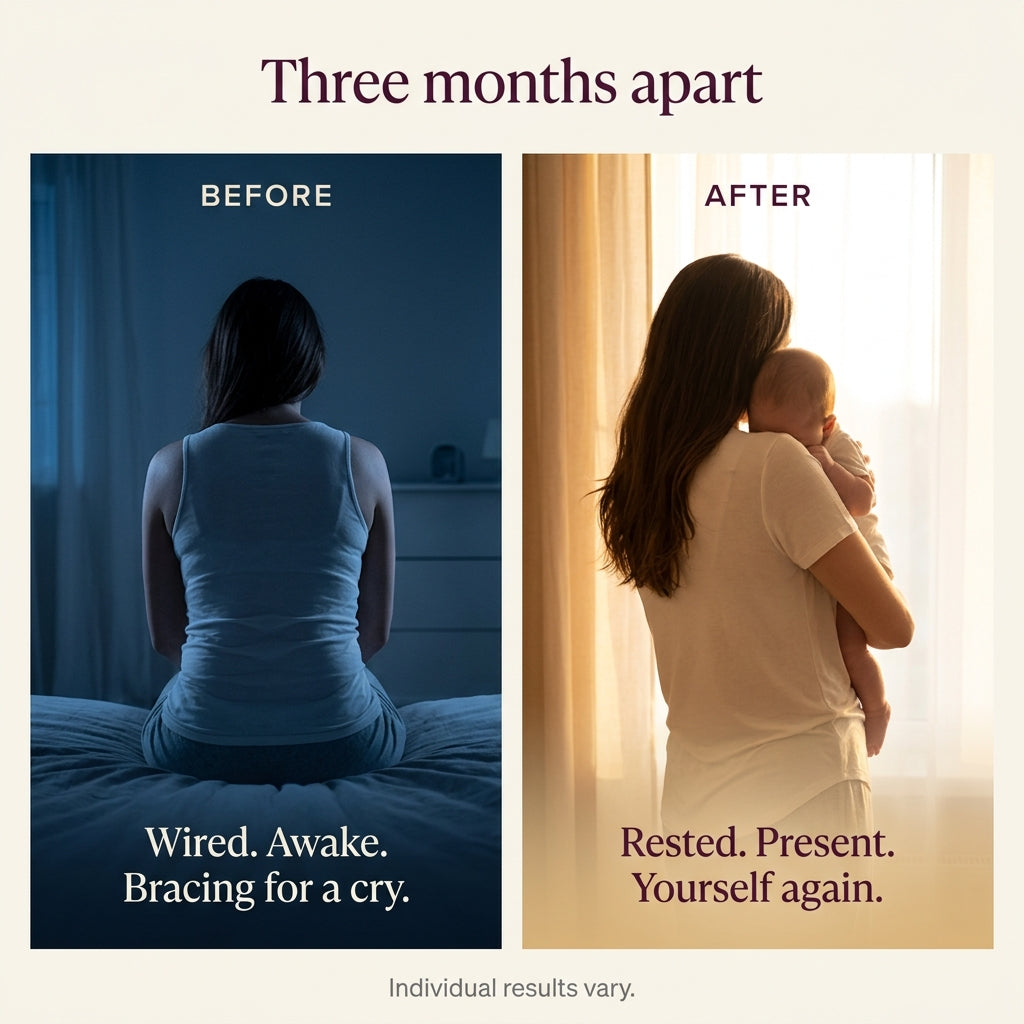 A before-and-after comparison graphic with the heading 'Three months apart.' The left panel shows a woman seated on a bed in a dim blue-toned bedroom labeled 'BEFORE' with the text 'Wired.