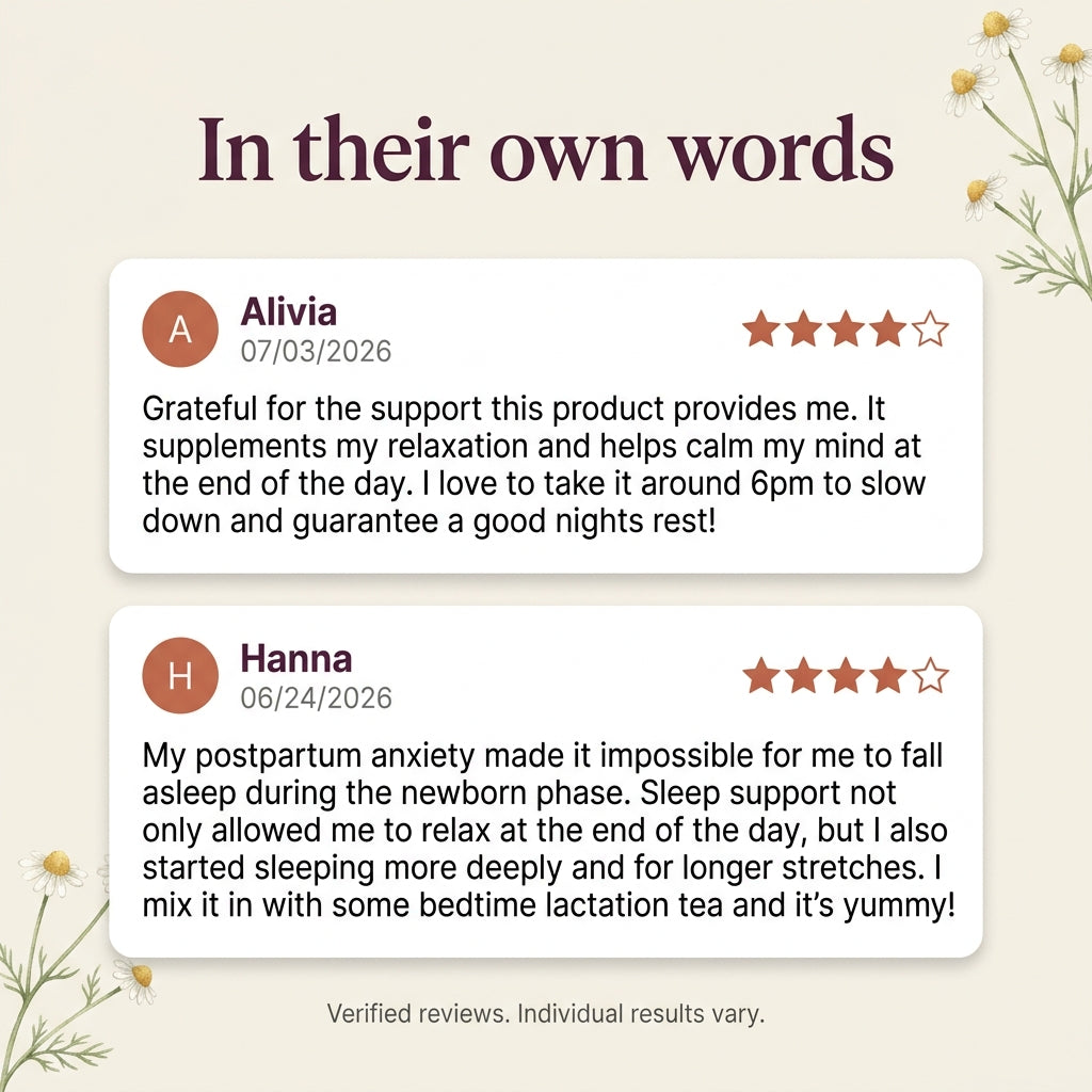 A digital graphic displaying two verified customer reviews from Alivia and Hanna, written in their own words, on a light beige background with subtle floral illustrations.