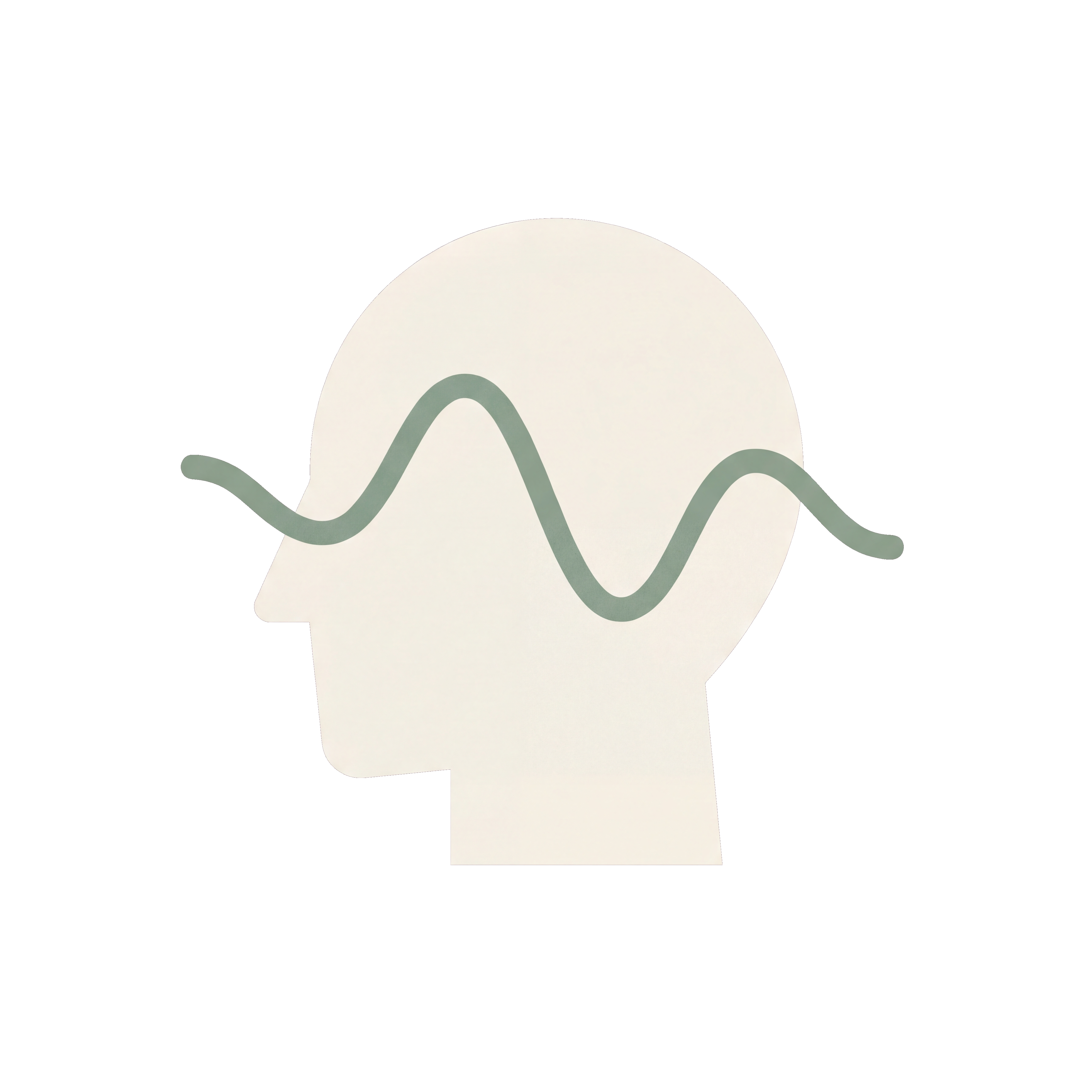 Outline of a head with a green wavy line on a white background