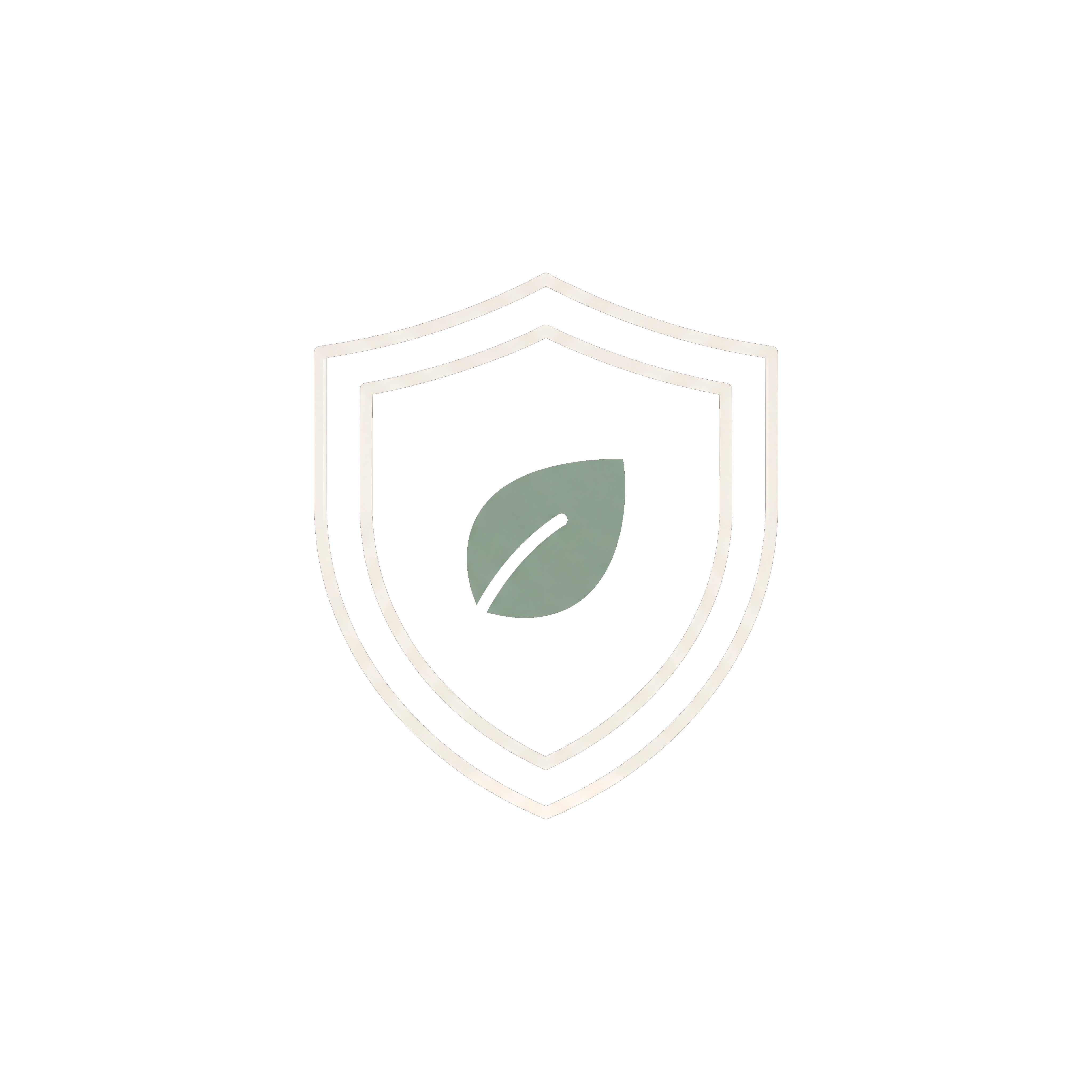 Shield icon with a leaf inside on a white background